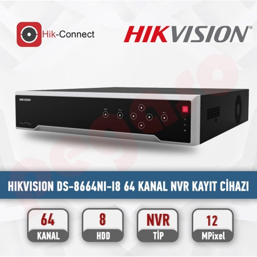 HIKVISION DS-8664NI-I8 4K 64 KANAL 8 SATA RAID NVR KAYIT CİHAZI