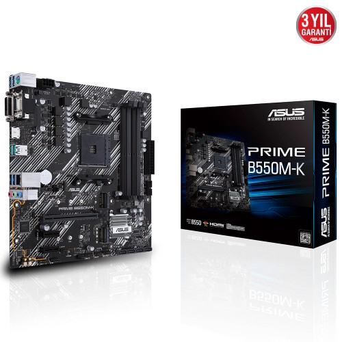 ASUS PRIME B550M-K AMD B550 AM4 DDR4 4400 HDMI/DVI/VGA Çift M.2 USB3.2 mATX ANAKART