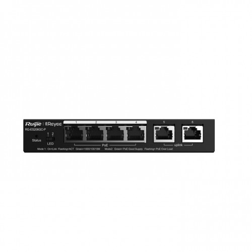 RUIJIE REYEE RG-ES206GC-P 4 PORT 10/100/1000 4 PORT POE+ 2 PORT UPLINK 54W RUJIE CLOUD YÖNETİLEBİLİR DESKTOP SWITCH